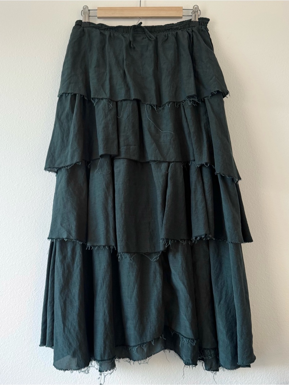 Zara Tiered Maxi Skirt Distressed Hem